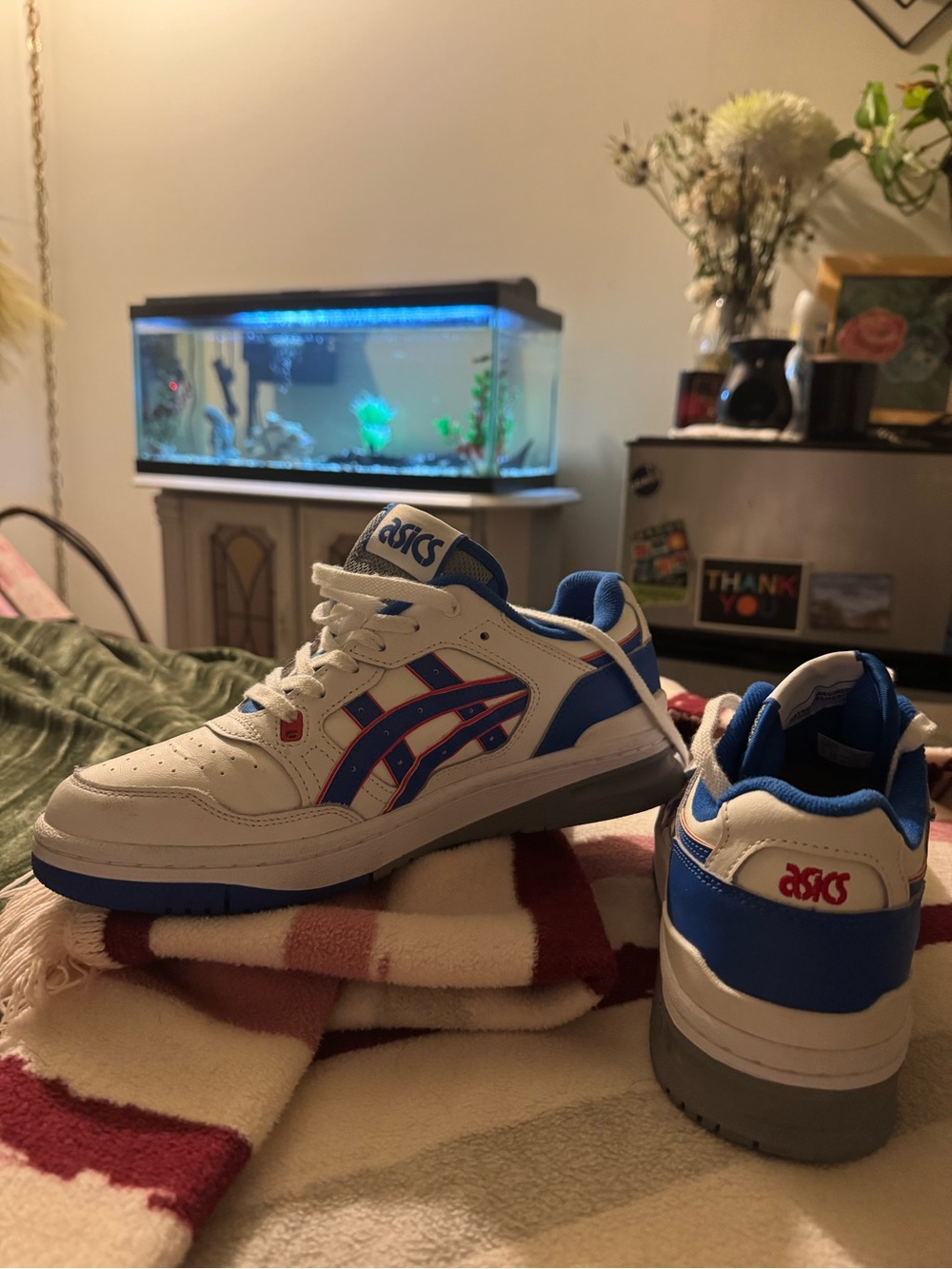 ASICS White and Blue Kids' Low-Top Sneakers